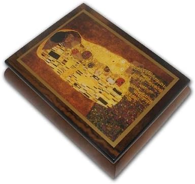 Abstract Romantic Couple Theme Inlaid Small Ercolano Music Box with 18 Note Tune-Pearly Shells