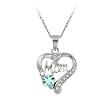Sterling Silver, Diamond-Accent and Blue Topaz Mom Heart Pendant Necklace, 18