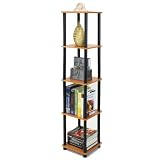 Furinno 99132LC/BK 5-Tier Corner Square Rack Display Shelf, Light Cherry