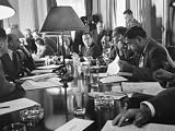 Discussion of N.Y.C. Being Bankrupt, Brings the Board of Estimate Together with Mayor Robert Wagner Photographic Poster Print by Cornell Capa, 32x24