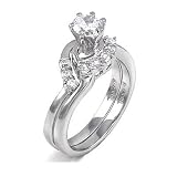 (A3RSZ9054) Artistically-Designed Sterling Silver Wedding Ring Set Adorned with Shiny Cubic Zirconia, Two-Piece Engagement Set, 2.25 Total Carat Weight, Ring Size -
