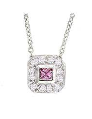 14k White gold Pink Sapphire & White diamonds petite pendant necklace