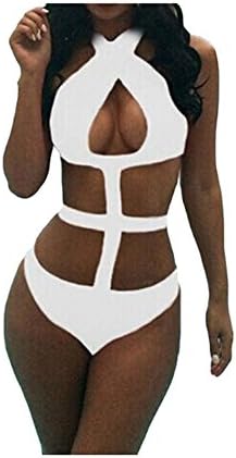 Nothar Women's Bandage Criss Cross One Piece Monokini Swimsuit Swimwear FBA White L