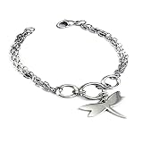 Stainless Steel Ladies Dragonfly Charm Bracelet 6.5 Inches
