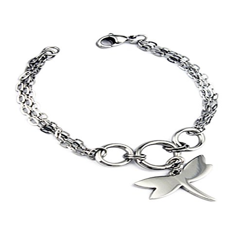 Stainless Steel Ladies Dragonfly Charm Bracelet 6.5 Inches