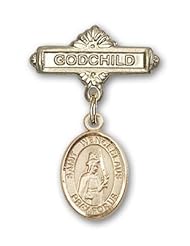14K Gold Baby Badge with St. Wenceslaus Charm and Godchild Badge Pin