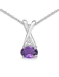 0.49 Carat Genuine Amethyst and 0.01 ct. t.w. Genuine Diamond Accents Sterling Silver Pendant Necklace. 18"
