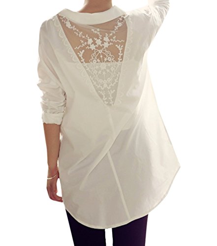 ange select 刺繍 レース 切替え ドルマン コットン シャツ 長袖 レディース チュニック ブラウス
