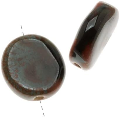 Clay River Designs Porcelain Beads, 13.5mm Indented Coin, 2 Pieces, Moss Agate