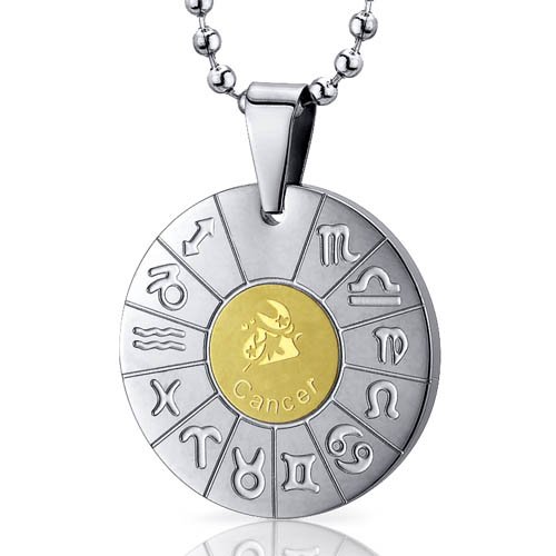 Cancer Crab Sign Zodiac Symbol Stainless Steel Circle Pendant Necklace