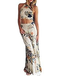 Sexy Ankle Length Floral Print Halter Polyester/Spandex Summer Maxi Dress 