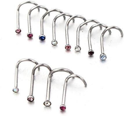 FOYOGOS 20G Shinning Titanium steel Nose Screw Studs Pin Ring With 2mm Rhinestone Crystal Gem Bead 10pcs