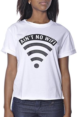 Womens Dimepiece Aint No Wifi Cuffed Tee Shirt White Small
