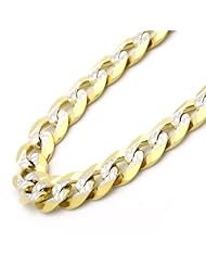 14K Gold 7mm Italian White Pave Curb Chain Necklaces ( Available Length 22", 24", 26")