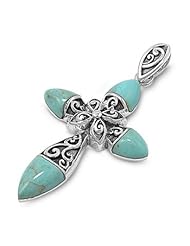 Sterling Silver Filigree Style with Tuquoise Stone Pendant
