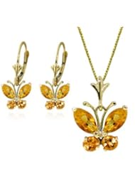 14k Citrine Butterfly Necklace and Leverback Earrings