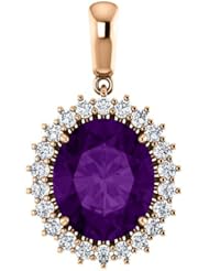 10K Rose Gold 12.00x10.00mm Oval Cut Amethyst and Diamond Pendant -- LIFETIME WARRANTY
