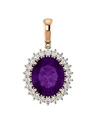 14K Rose Gold 12.00x10.00mm Oval Cut Amethyst and Diamond Pendant -- LIFETIME WARRANTY
