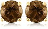 Gold Plated Sterling Silver 4mm Round Smoky Quartz Stud Earrings
