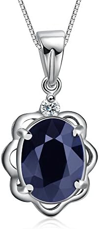 S925 Sterling Silver Natural Blue Sapphire Birthday And Wedding Gemstone Necklace Pendant For Women