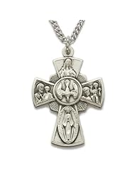 .925 Sterling Silver Engraved Antiqued Four Way Medal Pendant Necklace Catholic Jewelry Four Way Patron Saint Medal Pendant Catholic