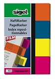 Produkt-Bild: Sigel HN614 Haftmarker Film, 4 Farben im Pocket, orange, blau, gelb, pink, 50x80 mm, 160 Blatt, Streifenformat: 50 mm x 20 mm