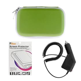 GTMax Black Rapid Car Charger + Premium Green Eva Pouch Carrying Case + Durable Clear LCD Screen Protector for Garmin nuvi 265WT, nuvi 260W, nuvi 255W, nuvi 250W, nuvi 205W, nuvi 200W TomTom GO 920, 720, 930 630 730 GPS