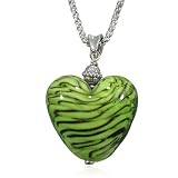 Green And Black Striped Heart Murano Glass Necklaces