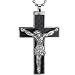 Stainless Steel Black Carbon Fiber Crucifix Cross with Jesus Christ Pendant Necklace