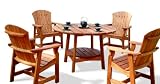 VIFAH V393SET1 Outdoor 5-Piece Adirondack Dining Set, Natural Wood Finish, 48 by 48 by 30-Inch
