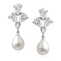 Sterling Silver Freshwater Cultured Pearl & Cubic Zirconia Drop Earrings by Cheline
