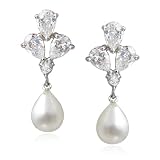 Sterling Silver Freshwater Cultured Pearl & Cubic Zirconia Drop Earrings by Cheline