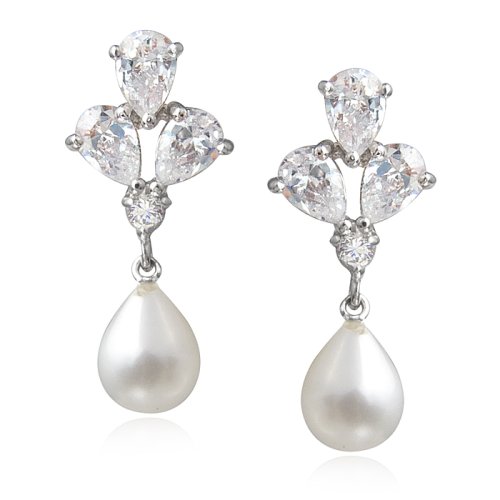 Childrens Toyshop  Jewelry : Sterling Silver Freshwater Cultured Pearl & Cubic Zirconia Drop Earrings by Cheline