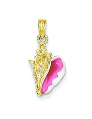 14K Yellow Gold Enamel 3D Conch Shell Pendant Jewelry
