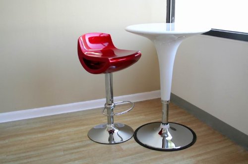 Delta Adjustable Bar Stool in RED plastic with Chrome Swivel and Lift Base