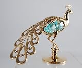Gold Peacock on Stand with Swarovski Crystals