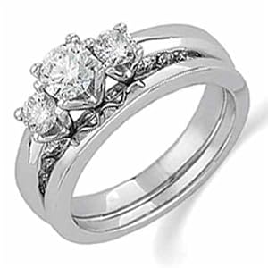 14K White Gold Pre-Set Three-Diamond Wedding Ring Set