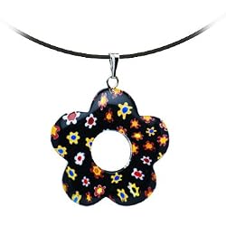Handcrafted Black Millefiori Flower Black Wire Choker