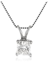 18k Gold Princess Cut Diamond Solitaire Pendant Necklace (1/2 ct, H-I Color, SI1-SI2 Clarity), 18"