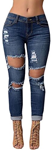Baifern Women's Destroyed Hole Denim Pencil Pants