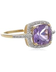 Sterling Silver with Yellow Gold Plated Amethyst and Diamond-Accented Ring, Size 7