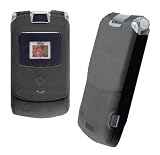 Motorola Razr V3, V3C Premium Silicone Skin Cover with 12v Car Charger and LCD Screen Protector ~ Available in Black/Blue/Pink/White (Black)