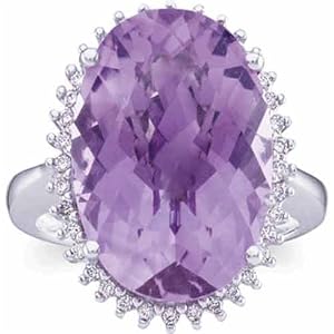 14Kt White Gold Amethyst Diamond Cocktail Ring