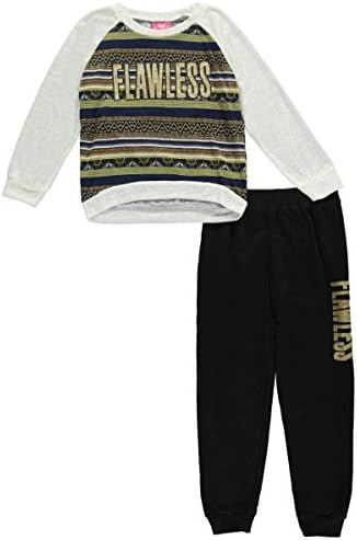 Girls Pink Big Girls' "Flawless" 2-Piece Outfit - white/navy, 14 - 16