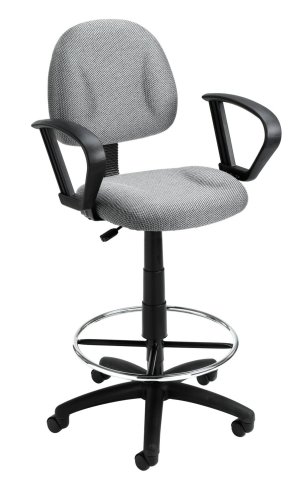 Grey Fabric Drafting Stool with High Back and Loop Arms -- B1617-GY