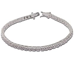 Sterling Silver Link Charm Bracelet Zircon Jewelry 7.5 inches (brclt258)