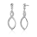 Classic Trendsetter: Sterling Silver Designer Inspired Open-work Modern Twirled Teardrop Post Earrings with CZ Diamonds
