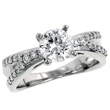 2 Row Round Diamond Engagement Ring .24cttw (CZ ctr)