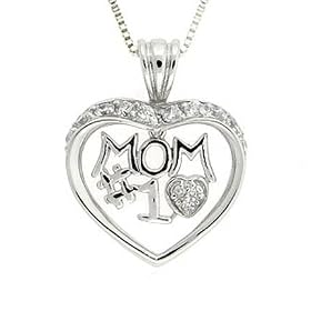 MOM #1 Heart Sterlling Silver CZ Pendant Mother's Day Jewelry