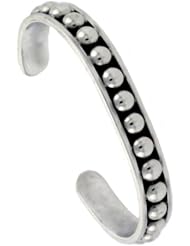 Sterling Silver Beaded Cuff Bangle Bracelet 3/8 inch wide,